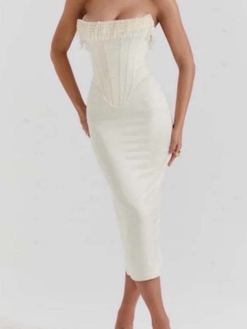 Strapless Ivory Corset Midi Dress
